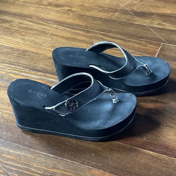 G by GUESS Women's Black Silver Wedge Sandals - Picture 6 of 9